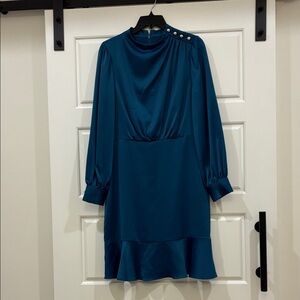 Maggy London Blouson Sleeve Teal Flounce Dress